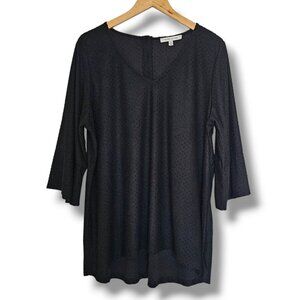 Rose + Olive Black Blouse Size 2X Swiss Dot Top 3/4 Bell Sleeve Whimsygoth Fairy